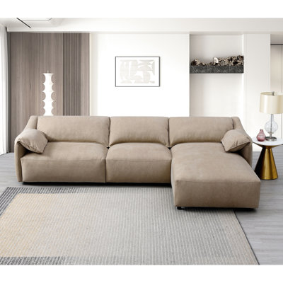 Canapé modulaire en suède de nubuck doux avec méridienne droite - siège de salon ferme brun faisant face à la main et durable