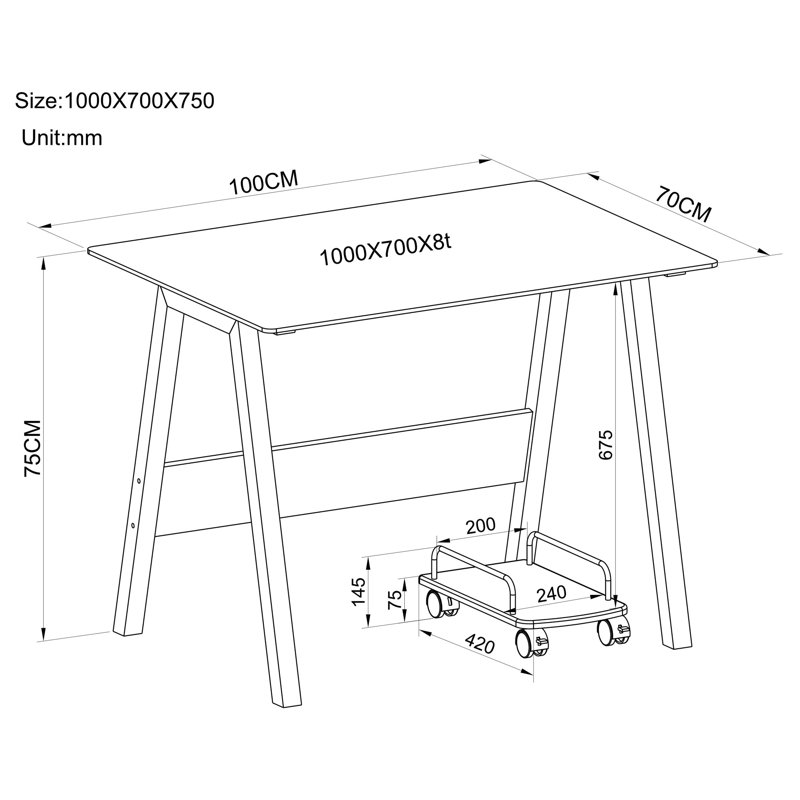 Craycroft Glass Top Metal Base Computer Desk