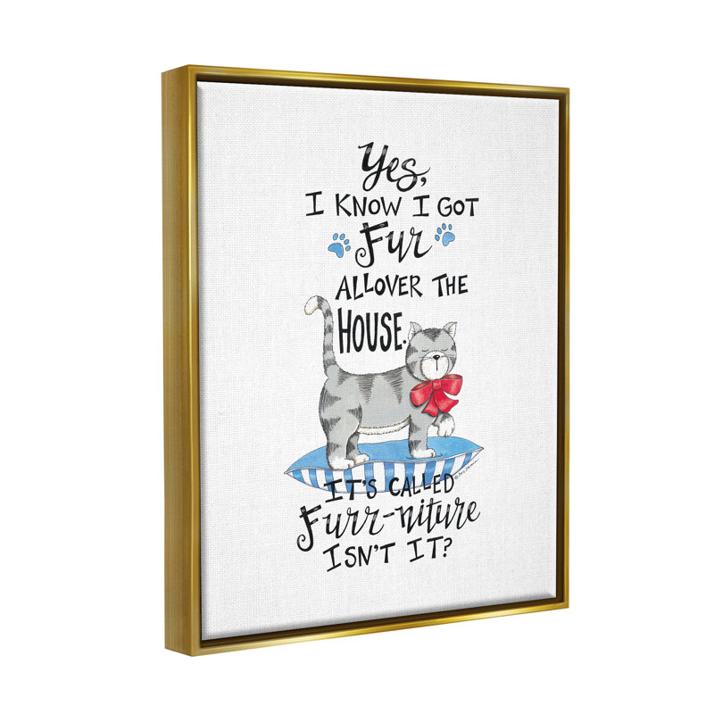 «Furr-niture Funny Cat On Wood» par Deb Strain, impression, H 21 po x l 17 po x P 1,7 po, Cadre flottant noir de jais