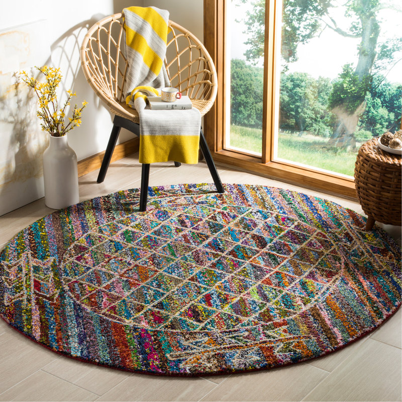 Hammd Hand Tufted Cotton Geometric Rug, Round 6'