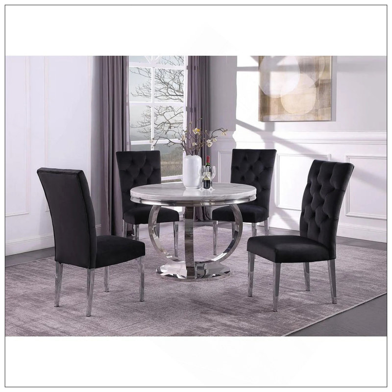 Ensemble de 2 chaises de salle à manger rembourrées en velours Modern, Noir, Argent