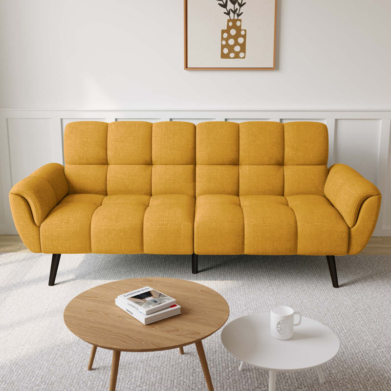 Canapé convertible moderne à accoudoirs évasés en lin 76,7 po Modern, Lin jaune