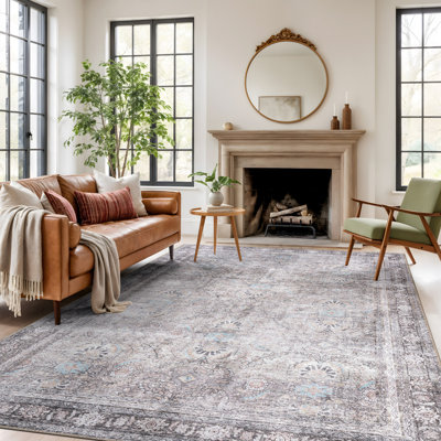 Griffey Machine Washable Ivory/Gray Non-Slip Backing Area Rug