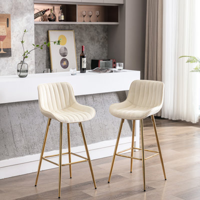 30 po de 2 tabourets de bar crème, tissu velours avec pieds et repose-pieds dorés, chaise rembourrée de mousse, tabourets de 30 po, tissu crème, pieds, tabouret de repose-pieds, facile