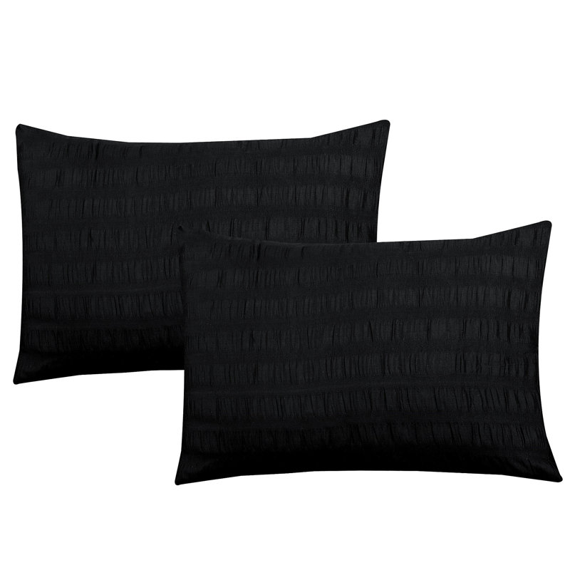 Seersucker Duvet Cover Set with Pillowcases, Black, Double