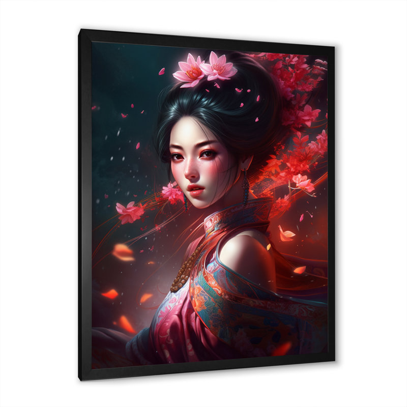 «Asian Asian Floral Warriors II» - Impression, Cadre d'angle fermé noir, H 20 po x l 12 po x P 1 po