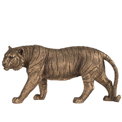 11.5X3.5X5.5" Tiger Statue Decor, Gleaming Coppery Finish