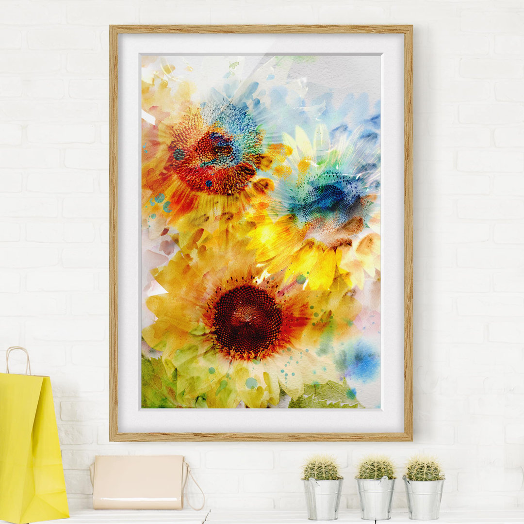 Gerahmtes Poster Watercolour Sunflowers