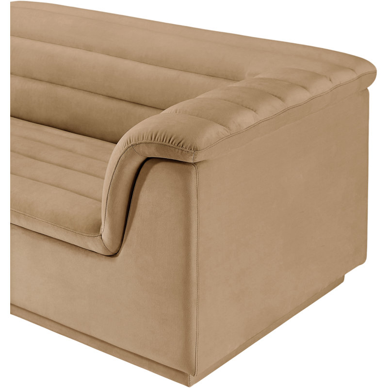 Huzaifah 118'' Upholstered Sofa, Camel Velvet