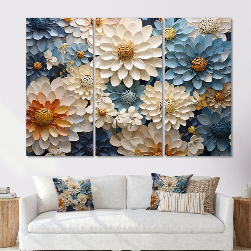 Ensemble de décorations murales Zinnias Collage I - Zinnias, Toile tendue, H 28 po x l 36 po x P 1 po