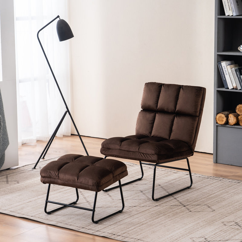 Merrick Road Accent Chair with Ottoman, Velvet Modern Metal Legs, Club Chair Lounge Sofa Couch, Brown