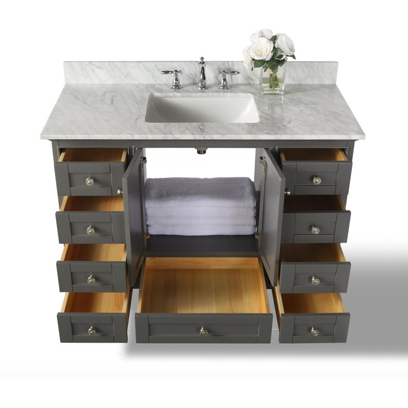Audrey 48'' W Single Vanity, Sapphire Gray/Brushed Nickel, Carrara White Marble