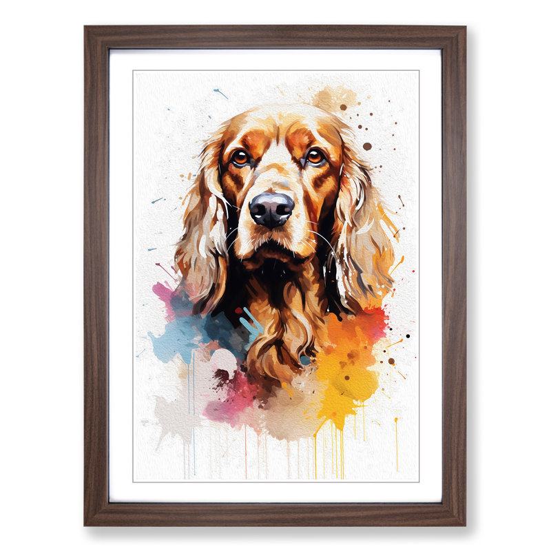 Cocker Spaniel Gestural No.3 - Single Picture Frame Print on Wood, Walnut, 46cm H x 34cm W x 2cm D