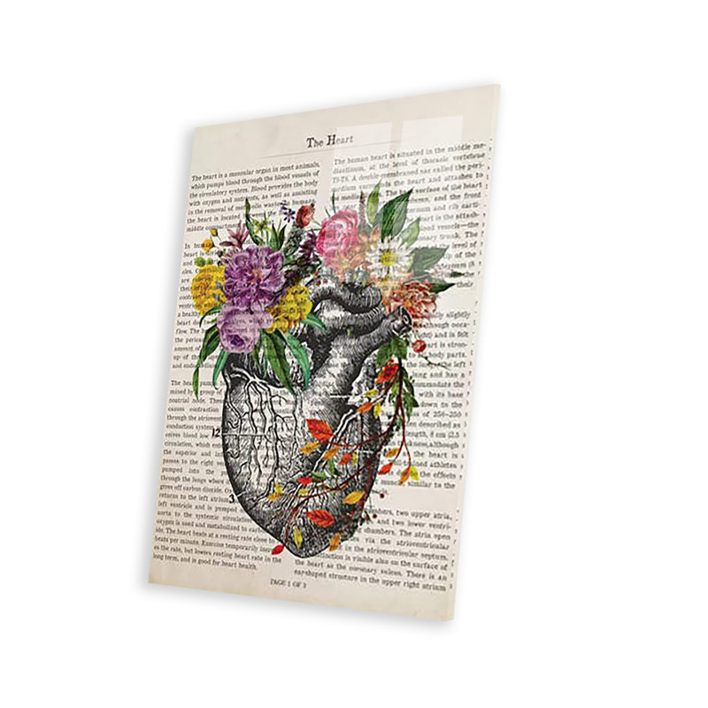 Le cœur imprimé sur verre acrylique, H 24 po x l 16 po x P 0,25 po