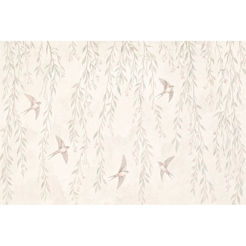 Papier peint aquarelle, oiseaux botaniques, 160 po x 108 po, Peler et coller