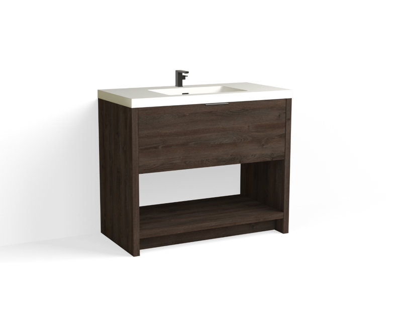 Vista 42" W Freestanding Single Bathroom Vanity, White Matte, Nocino/Matte Black, Single-Hole
