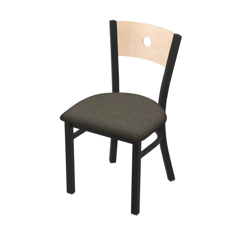 Voltaire 18'' H Upholstered Metal Maple Side Chair, Natural Maple, Black Wrinkle, Fabric-Graph Chalice
