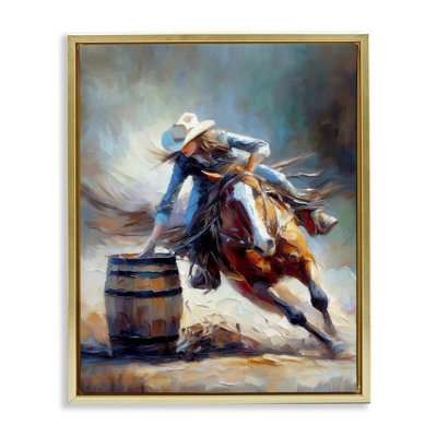 «Barrel Racer Cowgirl», art mural encadré par Ramona Murdock