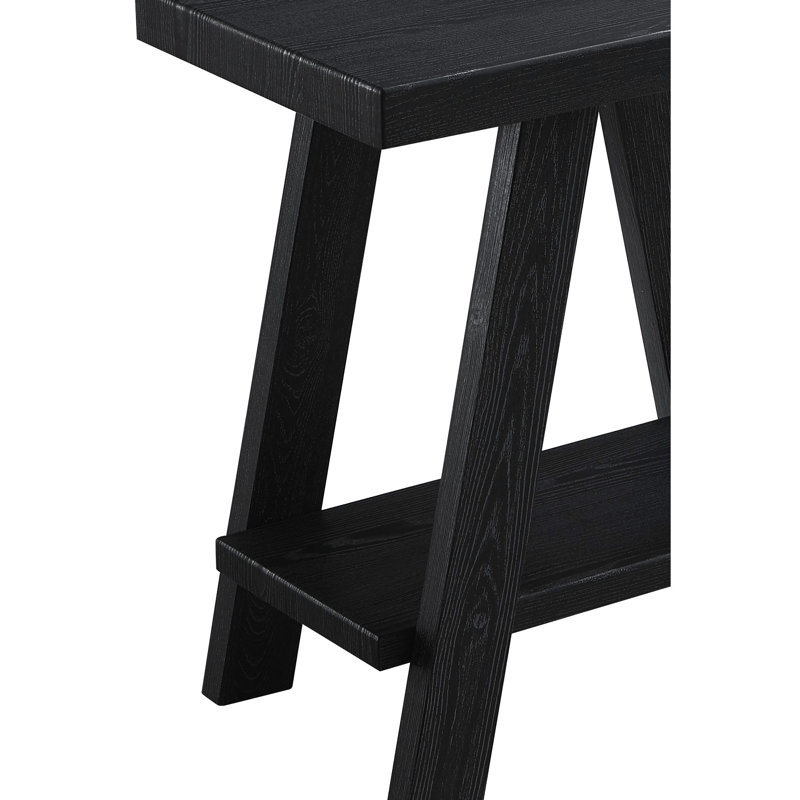 Table d'appoint à tablette contemporaine en bois noir - plateau de table en placage de bois franc de qualité, rangement supplémentaire, pieds larges angulaires, l 24 po x P 22 po, H 23 po, élégant, espace de rangement, attrayant