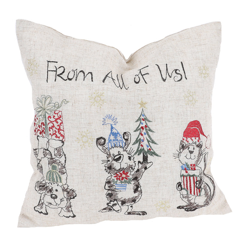 Festive Holiday Cats and Dogs Embroidered 14" x 14" Pillow