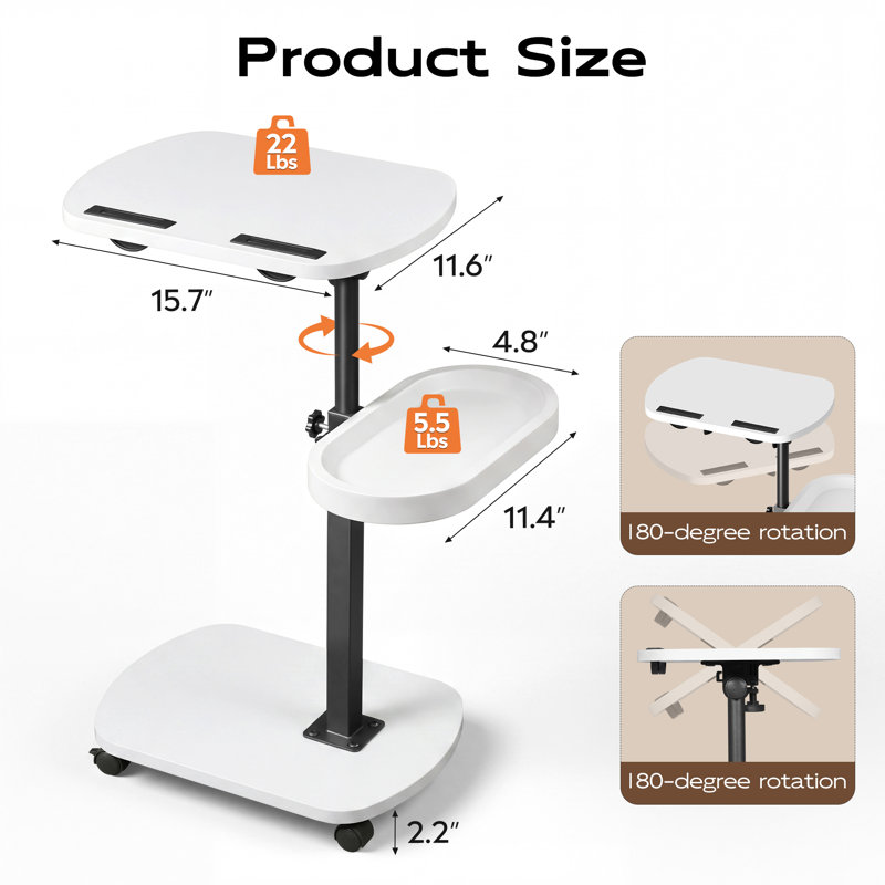 20.4'' C-Table End Table , Sofa Side Table for Couch - Space-Saving Slide-Under Design - Hanging Organizer Included