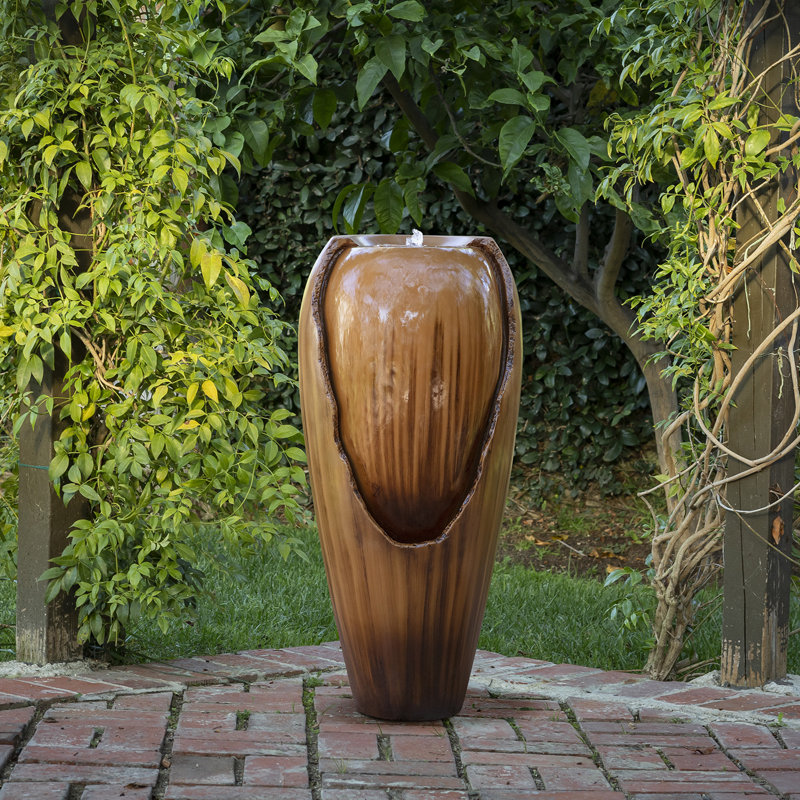 Outdoor Floor Fountain with Lights, Brown