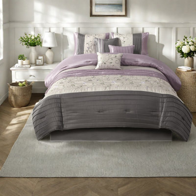 Ensembles de literie de luxe 7 pièces, finition brillante en polyester, style transitionnel élégant pour la maison