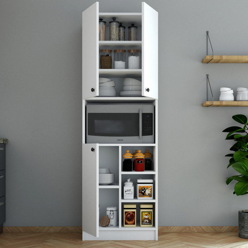 Armoire polyvalente moderne, blanche, 23,4 po x 70,9 po x 13,8 po | 100% panneau de particules enduit de mélamine, épaisseur: 0,7 pouce | Nombreuses tablettes, conception à fixation murale, parfaite pour organiser les espaces de la maison et du bureau