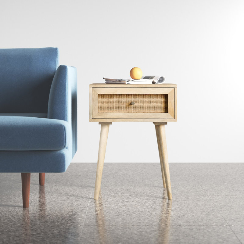 Solid Wood End Table with Storage, Natural