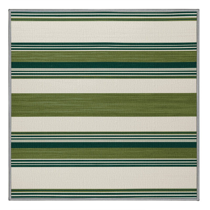 Washable Moss White Striped Area Rug, Square 8'