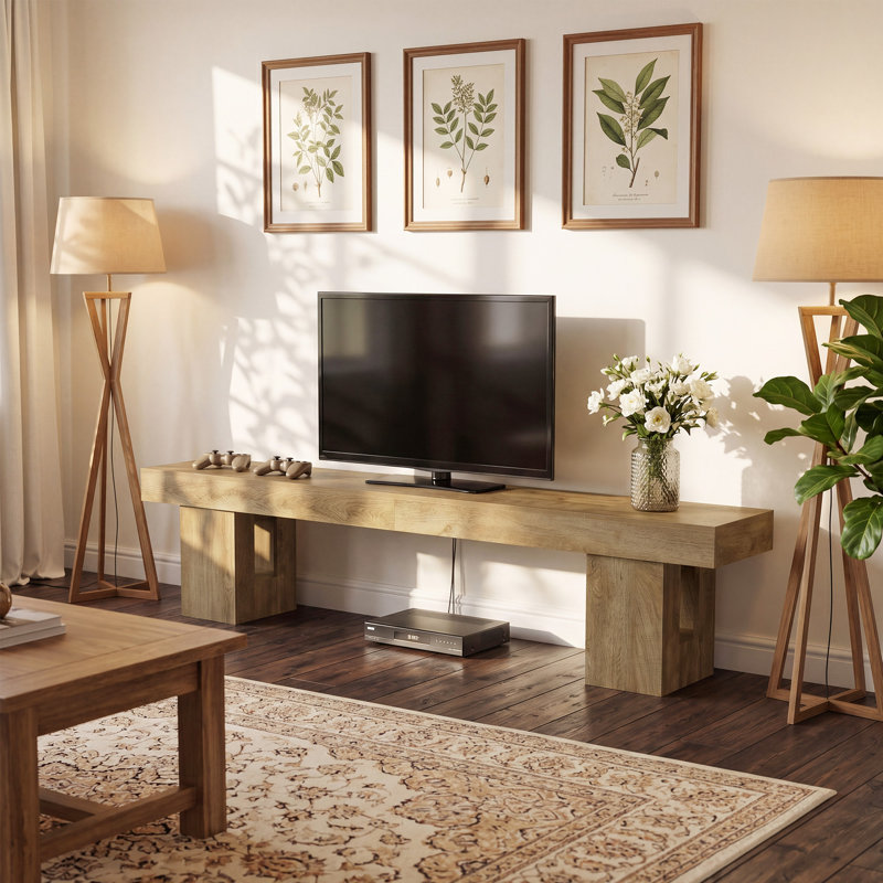 83-Inch TV Stand for 65/75/85, Modern Rustic Entertainment Center with Sturdy Base, Television Stand for Living Room, Bedroom & Hallway, Light Brown