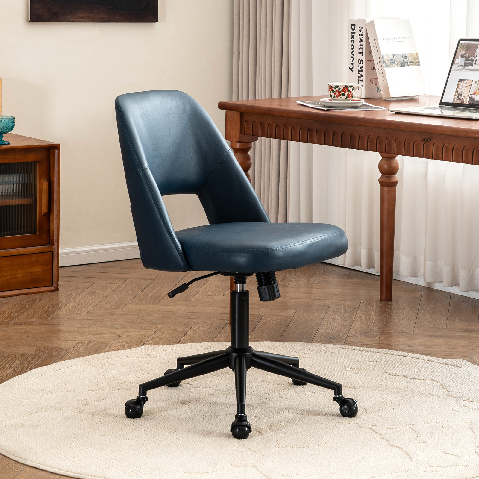Gramercy Swivel Office Chair, Navy Faux Leather