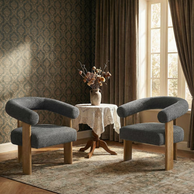 Mamanbai Modern Barrel Back Accent Chair with Solid Wood Three-Leg Frame