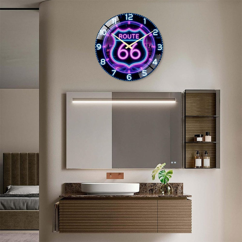 Horloge murale Neon Route 66