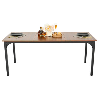 Brown Table 71in Rectangle For 6 - 8 Person, And Laminate Finish, Metal Frame, Good Meetings Work Assignments Table, Made Of , 300lbs Capacity, Ideal Leisure Relaxation