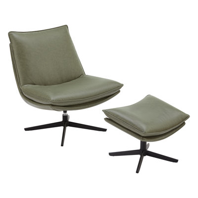 Genuine Leather Swivel Lounge Chair With Ottoman