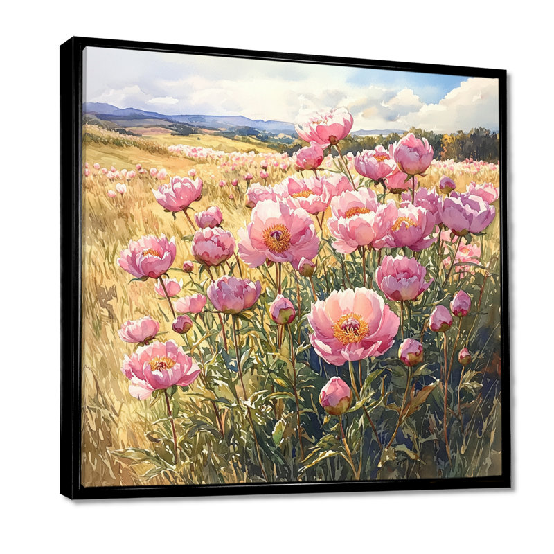Pivoines dans le champ ensoleillé III - pivoines, art mural, Impression encadrée flottante, Noir, noir, noir, noir