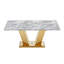 Table de salle à manger rectangulaire en faux marbre, 70 po, base en acier inoxydable, style moderne, gris et or, pour salle de classe à finition miroir