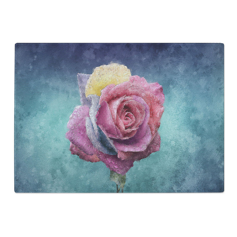 Tempered Glass Multi-Coloured Rose Flower Chopping Board, 28.5 cm x 39 cm