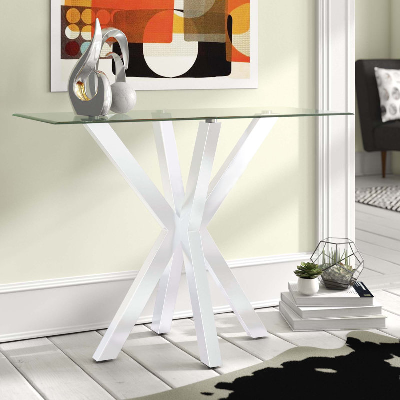 Lola 100cm Glass Top Console Table, White