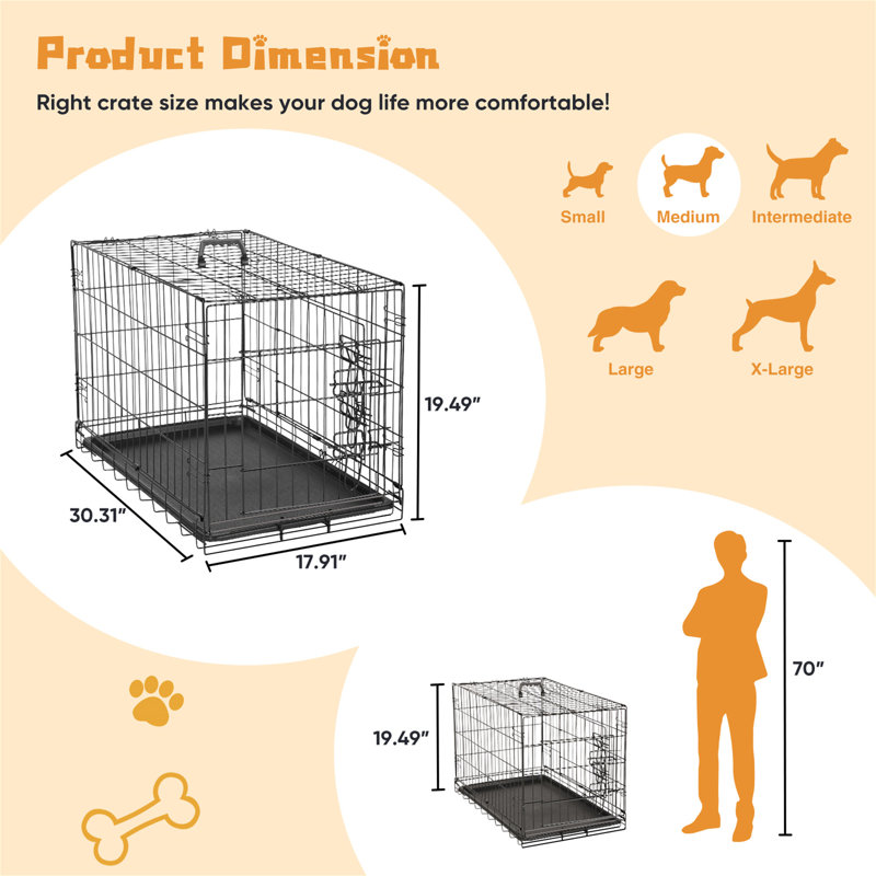 Dog Crate With Divider Panel, 19.4"H x 17.9"W x 30.1"D