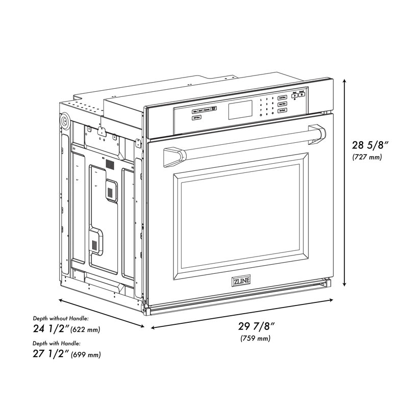 ZLINE 30 in. True Convection Single Wall Oven w/ Air Fry and Self Clean, Champagne Bronze, Black Stainless Steel