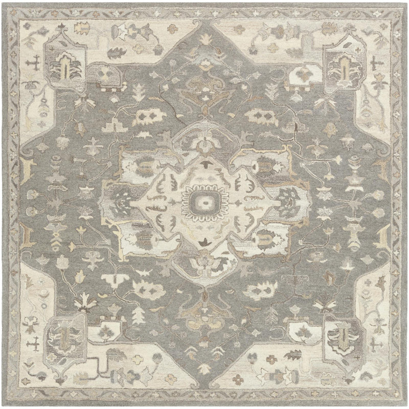 Burkholder Oriental Hand-Tufted Wool Charcoal/Taupe Area Rug, Square 8'