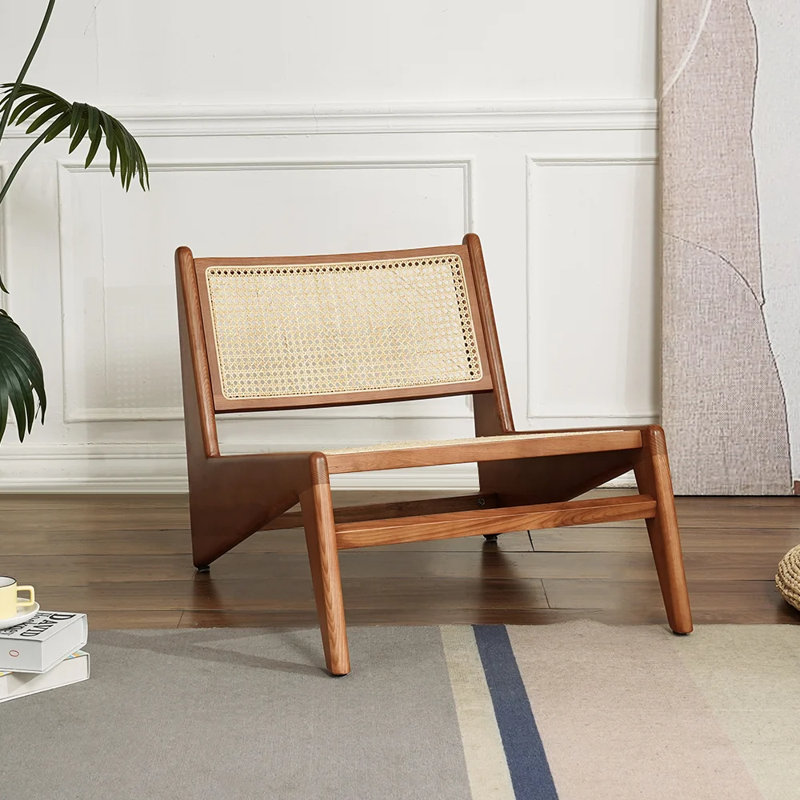 Arihaan Japandi Style Armless Lounge Chair, Solid Ash Wood Frame with Handwoven Rattan Seat, 440 lbs Weight Capacity, Minimalist Nordic Design Accent Chair