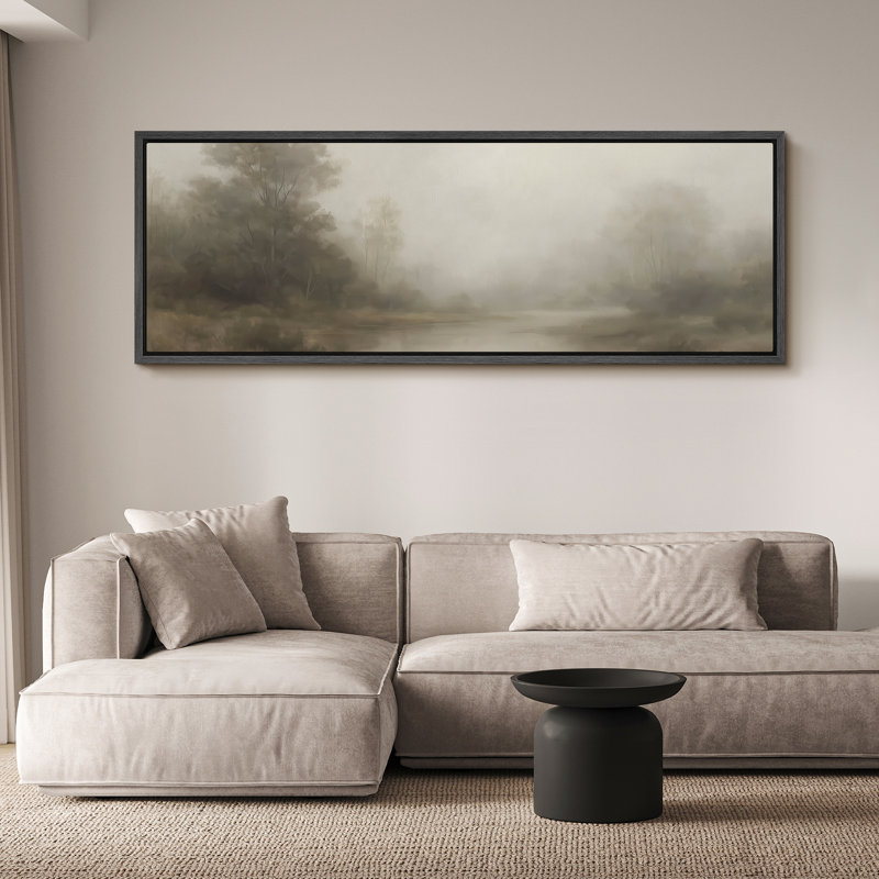 Large Framed Canvas Print Wall Art - Vintage Landscape Print for Modern Farmhouse Decor, 20" H x 60" W, Black