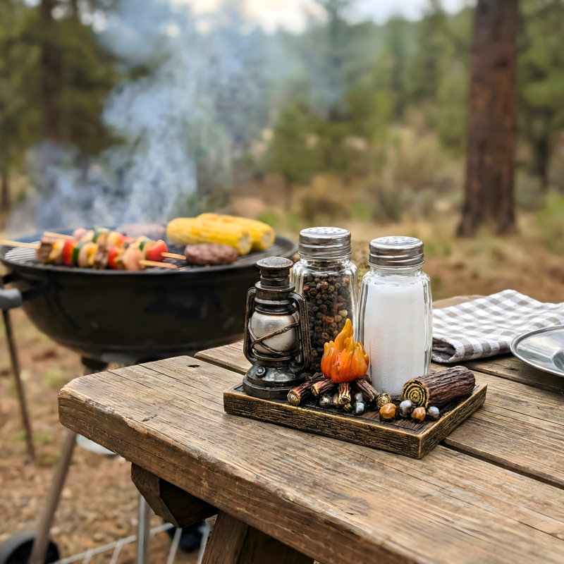 Ensemble de salière et poivrière en résine avec support Rustic Camper, H 5,44 po x l 4,82 po