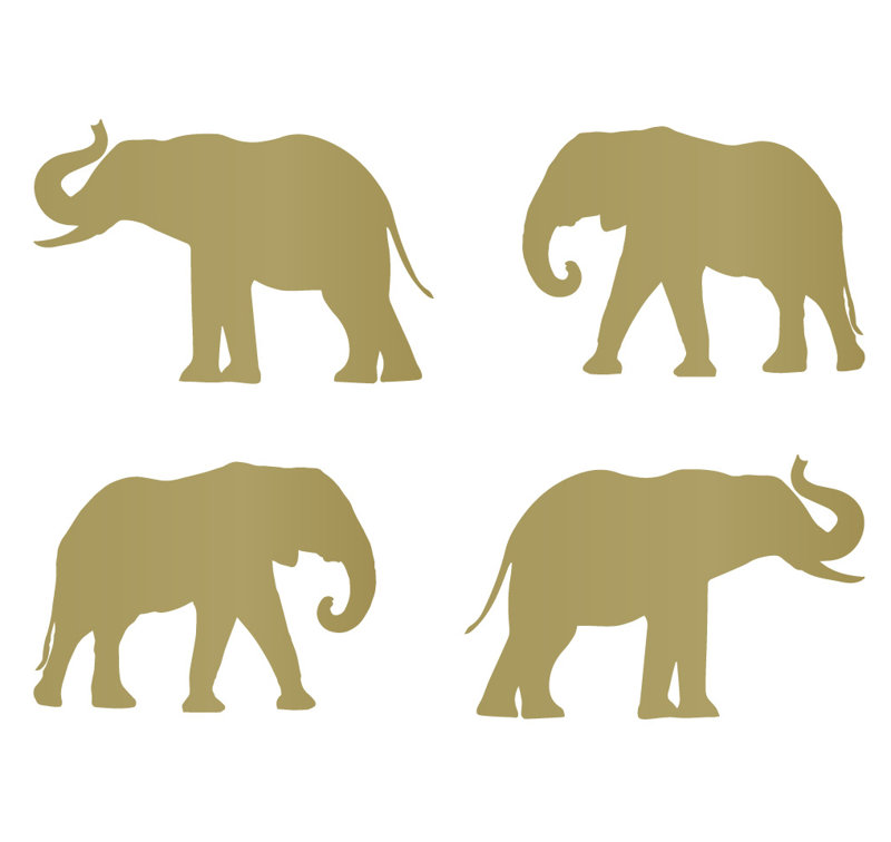 Décalcomanie murale motif éléphant, Or, H 4 po x l 6 po x P 0,01 po