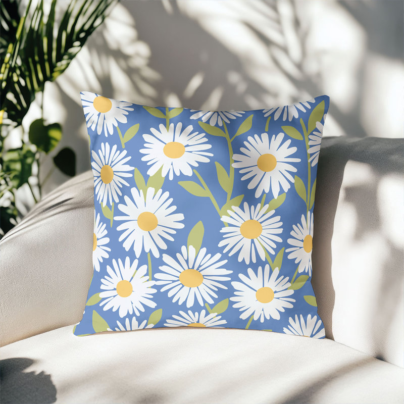 Coussin décoratif extérieur Sweet Daisy, Bleu ultramarine, Carré 20 po