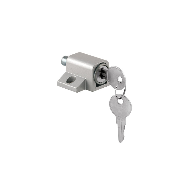 FHC U9861 Sliding Door Keyed Lock Push-In, Metal Case with Steel Bolt, 1-3/4" Width, 1-5/16" Hole Center, Aluminum Finish, Pack of 1