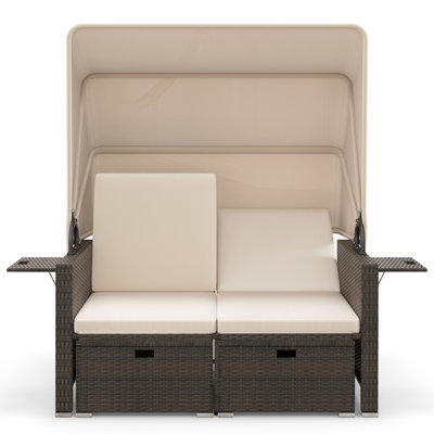 Rattan Daybed w/ Adjustable Backrests & Retractable Canopy for Patio by Ebern Designs